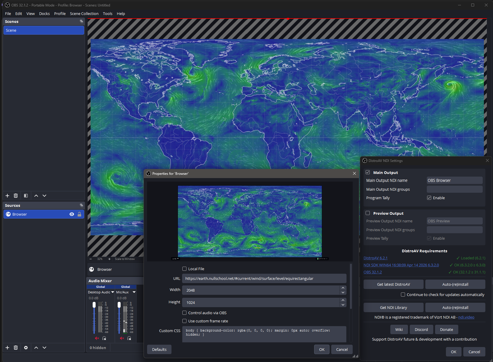 OBS browser source with NDI output