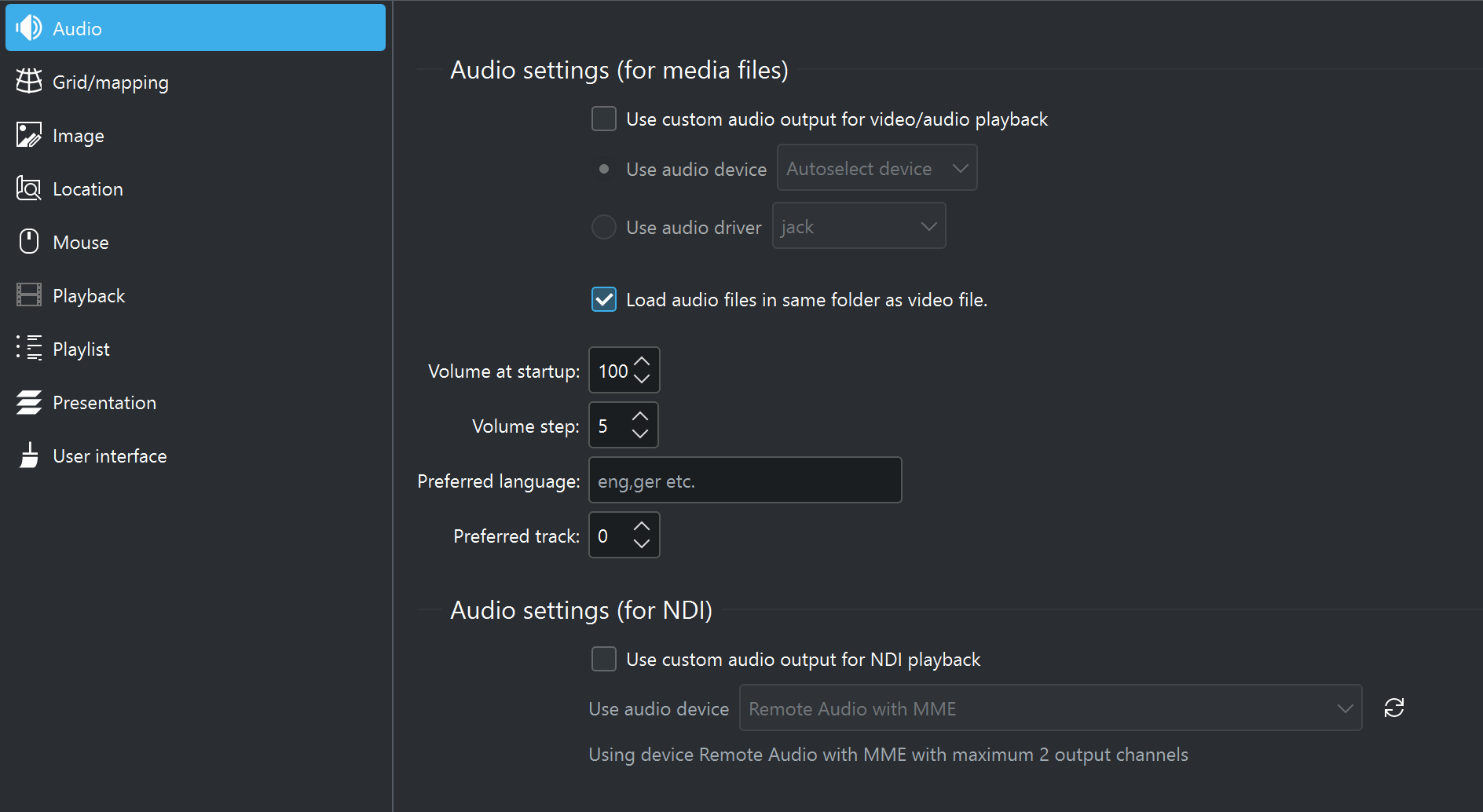 Audio settings