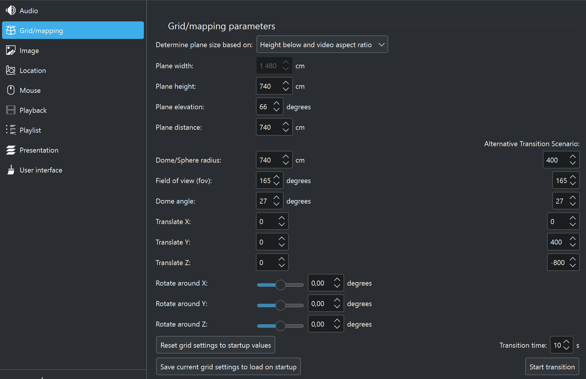 Grid/mapping settings