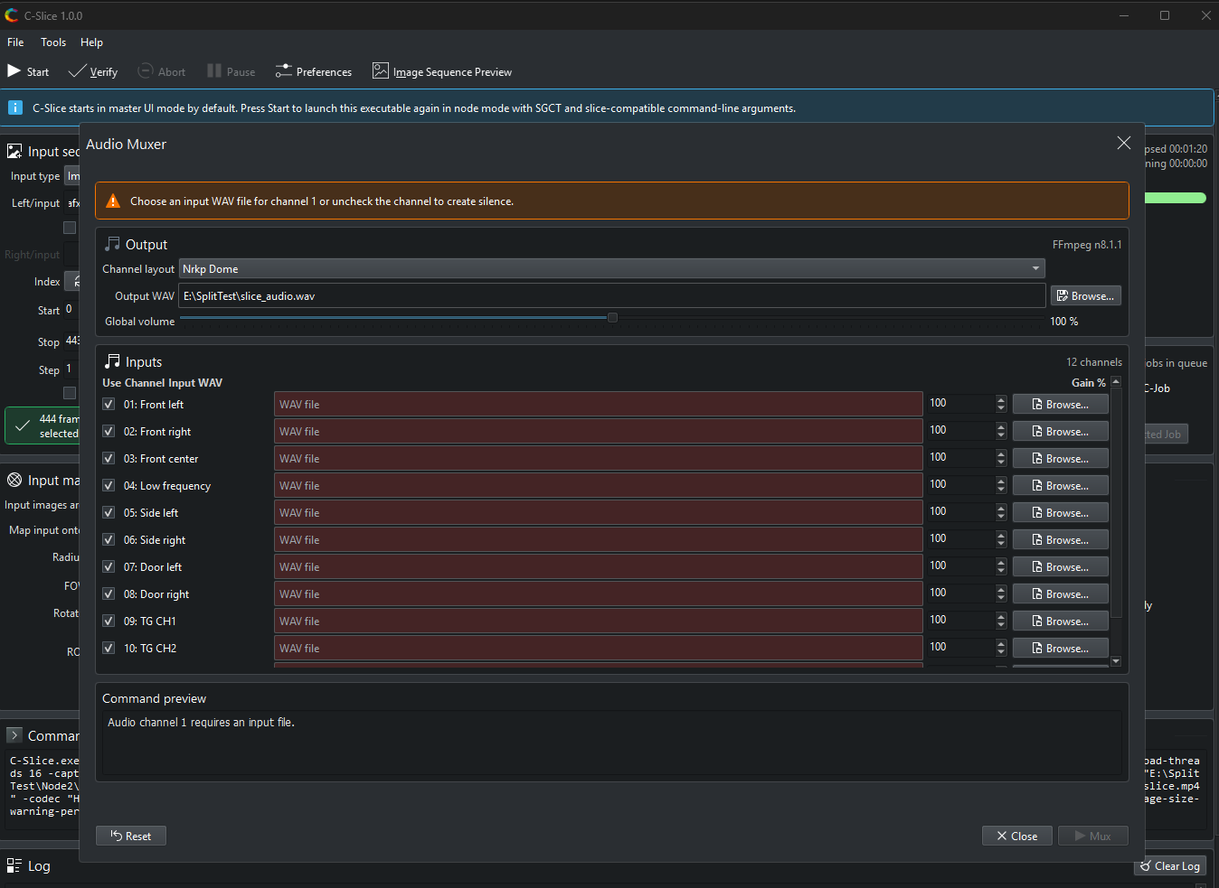 C-Slice Audio Muxer dialog
